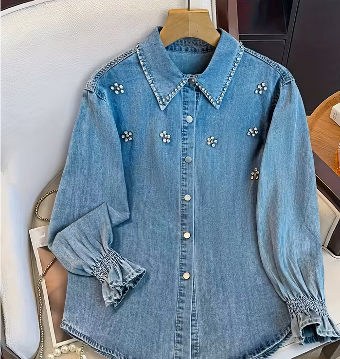 Camicia jeans strass