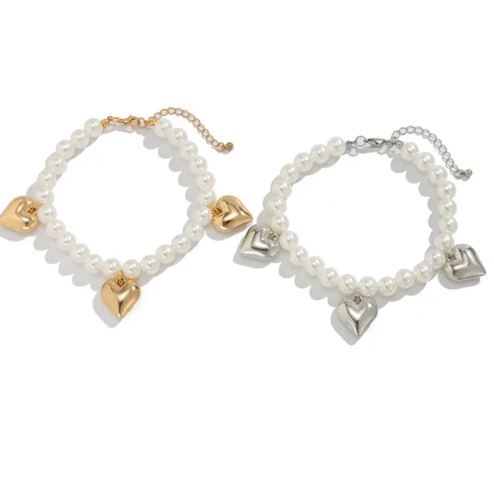 Set 2 pezzi: Cavigliera Perla e cuori